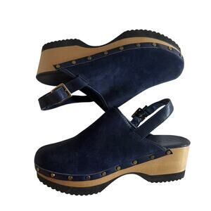 M. Gemi Blue Suede Wooden Clogs 38.5, 8
